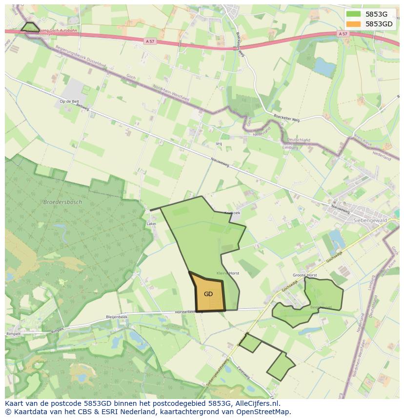 Afbeelding van het postcodegebied 5853 GD op de kaart.