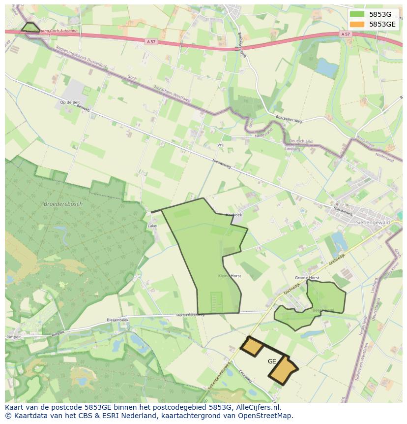 Afbeelding van het postcodegebied 5853 GE op de kaart.