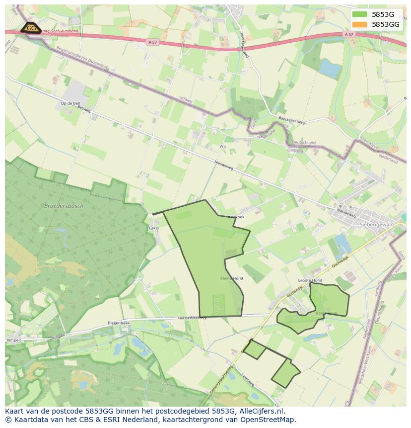 Afbeelding van het postcodegebied 5853 GG op de kaart.