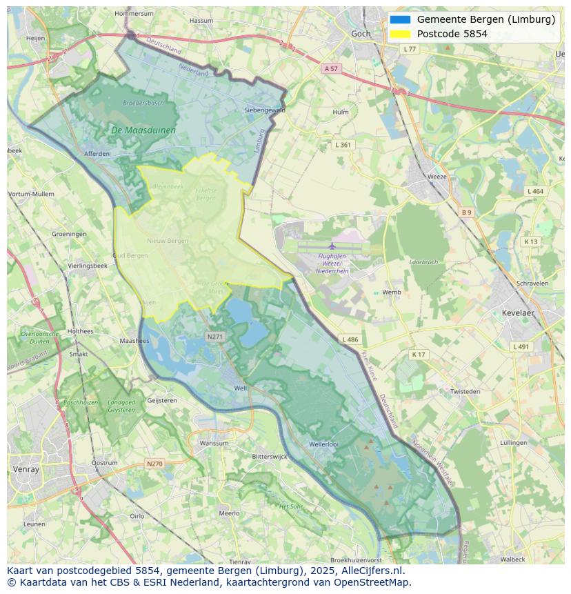 Afbeelding van het postcodegebied 5854 op de kaart.