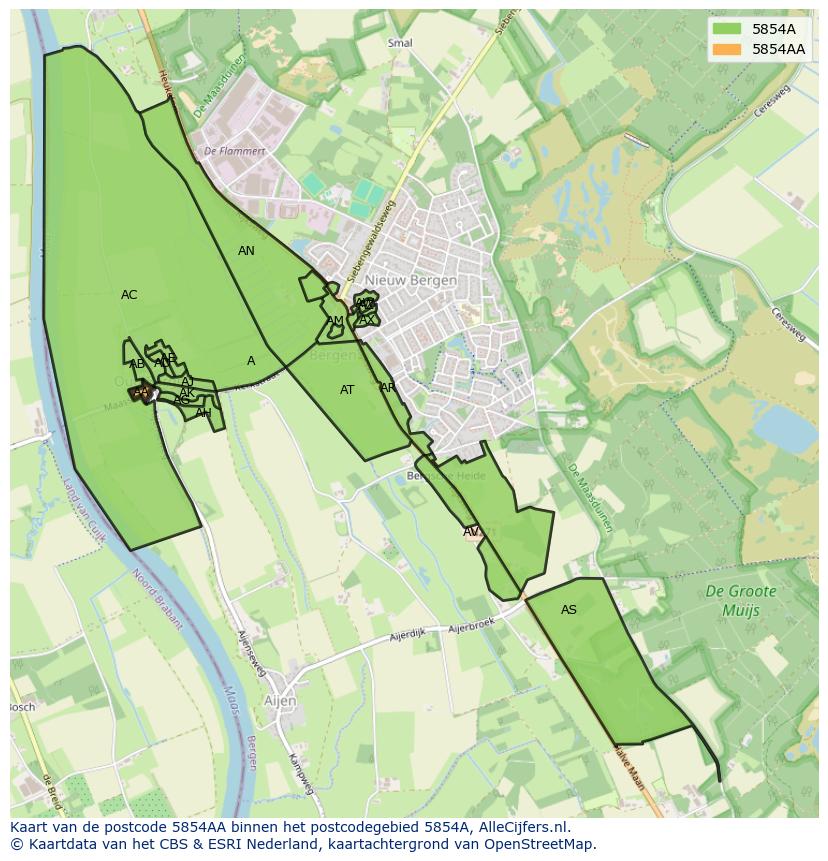Afbeelding van het postcodegebied 5854 AA op de kaart.