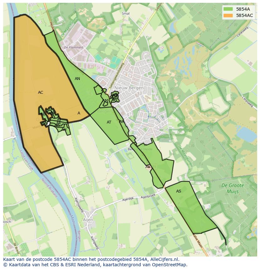 Afbeelding van het postcodegebied 5854 AC op de kaart.