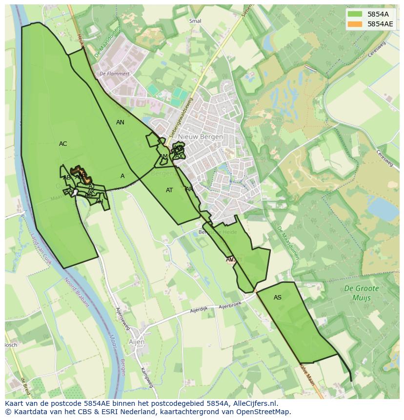 Afbeelding van het postcodegebied 5854 AE op de kaart.