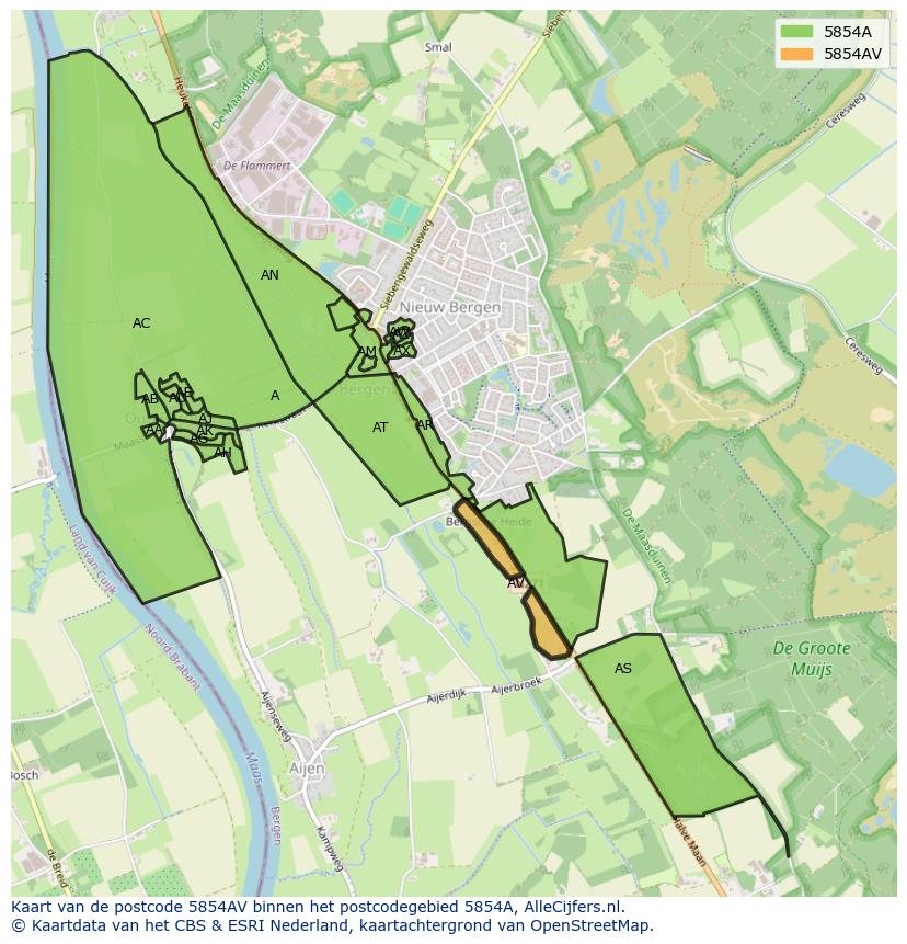 Afbeelding van het postcodegebied 5854 AV op de kaart.
