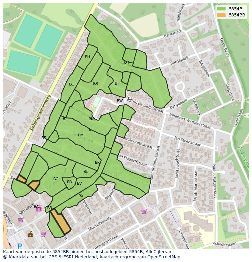 Afbeelding van het postcodegebied 5854 BB op de kaart.