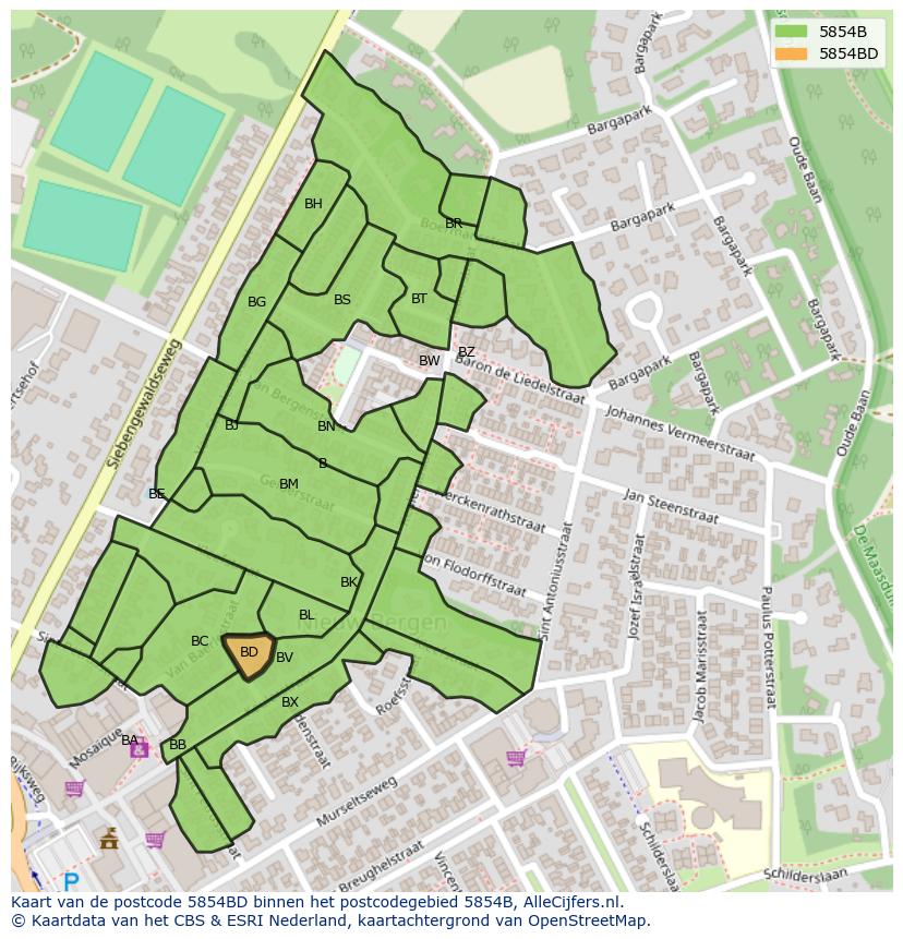 Afbeelding van het postcodegebied 5854 BD op de kaart.