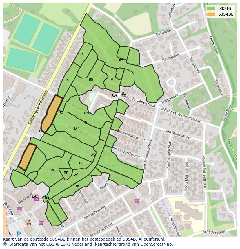 Afbeelding van het postcodegebied 5854 BE op de kaart.