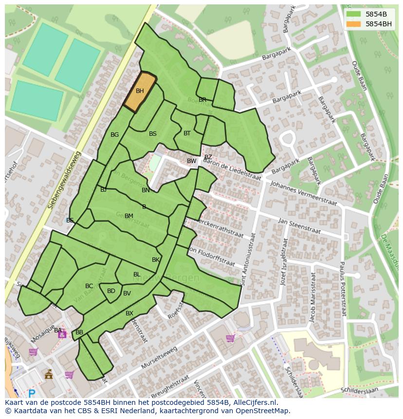 Afbeelding van het postcodegebied 5854 BH op de kaart.