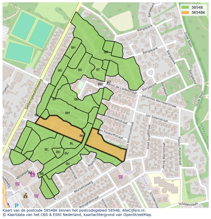 Afbeelding van het postcodegebied 5854 BK op de kaart.