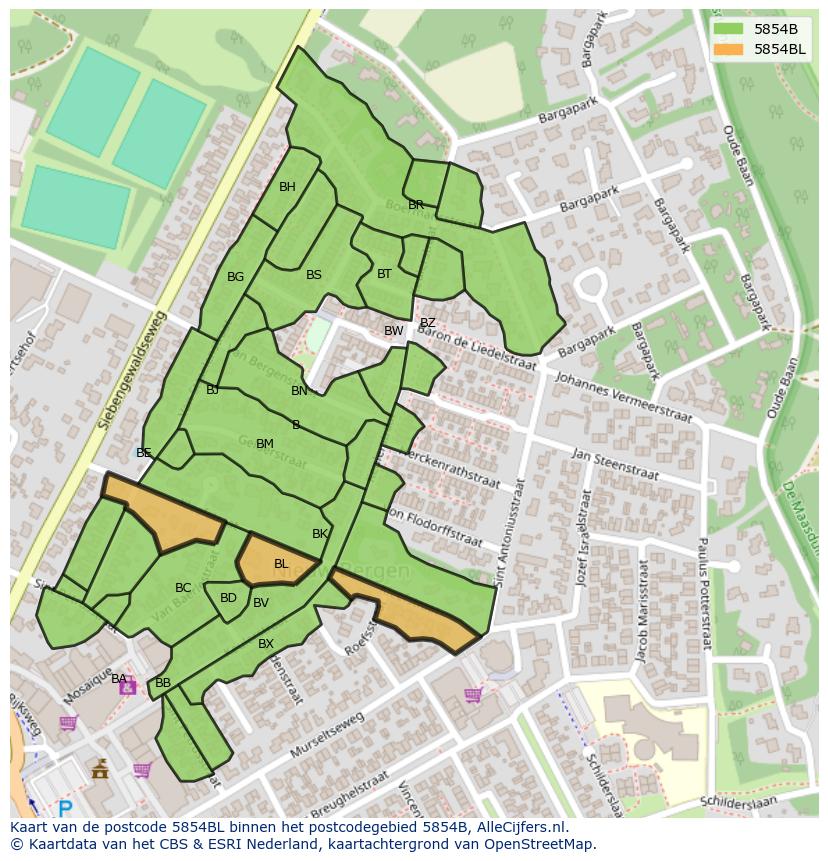 Afbeelding van het postcodegebied 5854 BL op de kaart.