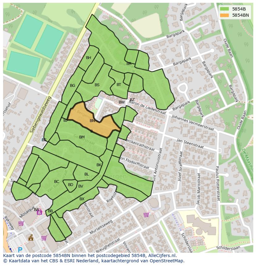 Afbeelding van het postcodegebied 5854 BN op de kaart.
