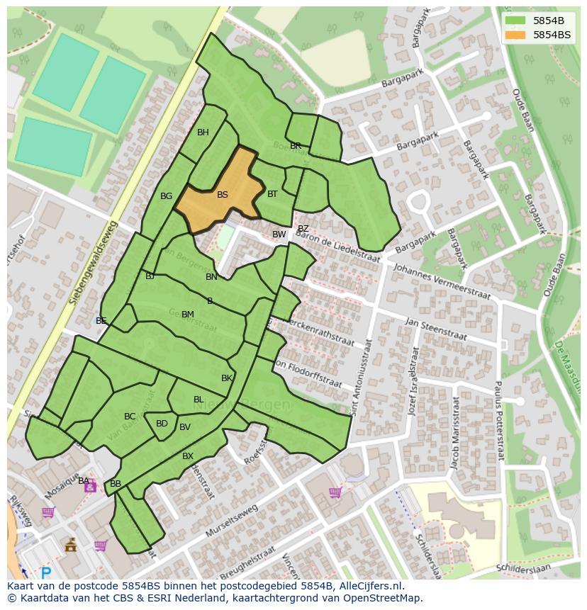 Afbeelding van het postcodegebied 5854 BS op de kaart.
