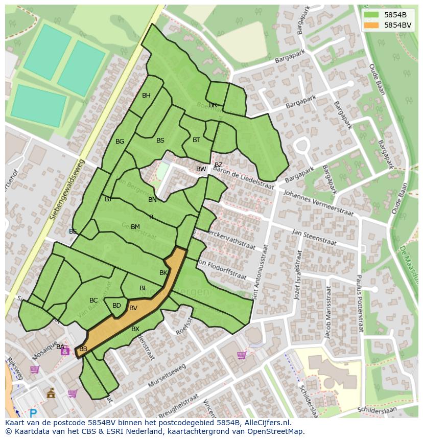 Afbeelding van het postcodegebied 5854 BV op de kaart.