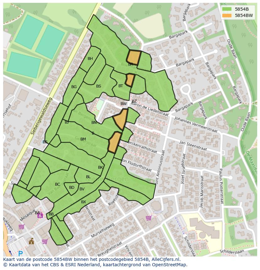 Afbeelding van het postcodegebied 5854 BW op de kaart.