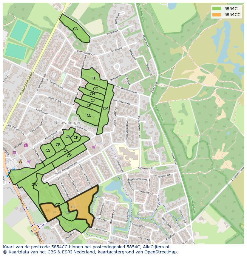 Afbeelding van het postcodegebied 5854 CC op de kaart.