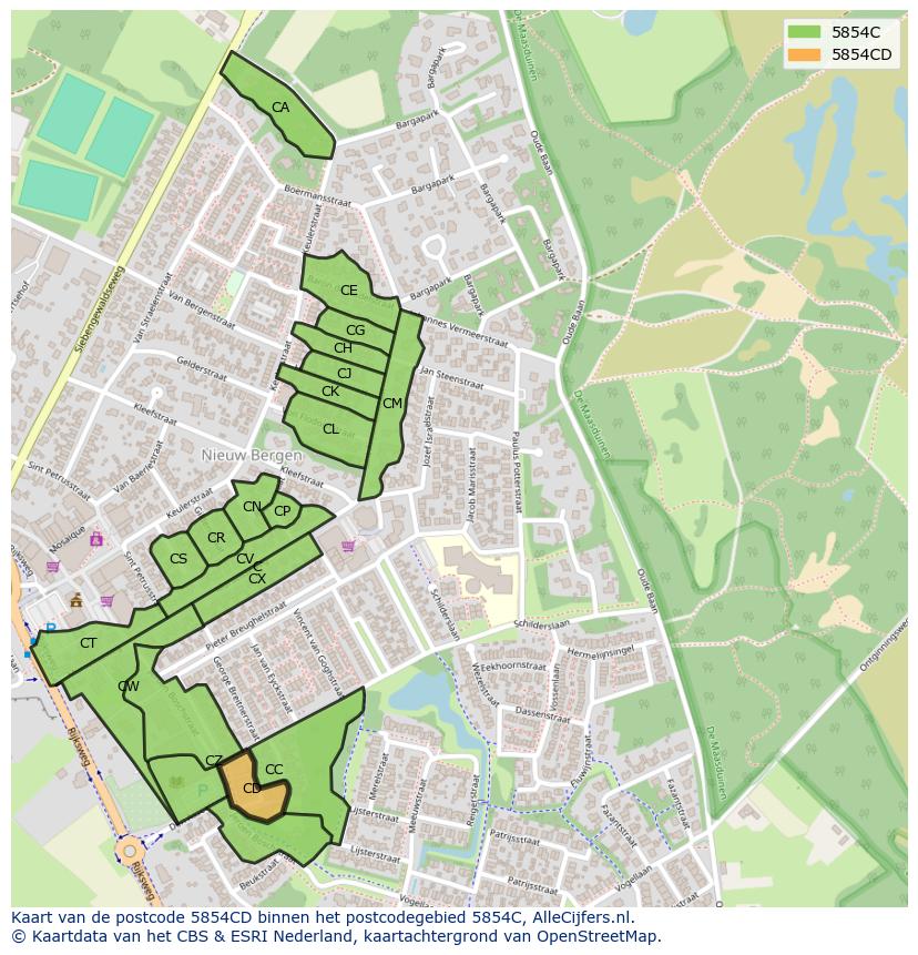 Afbeelding van het postcodegebied 5854 CD op de kaart.