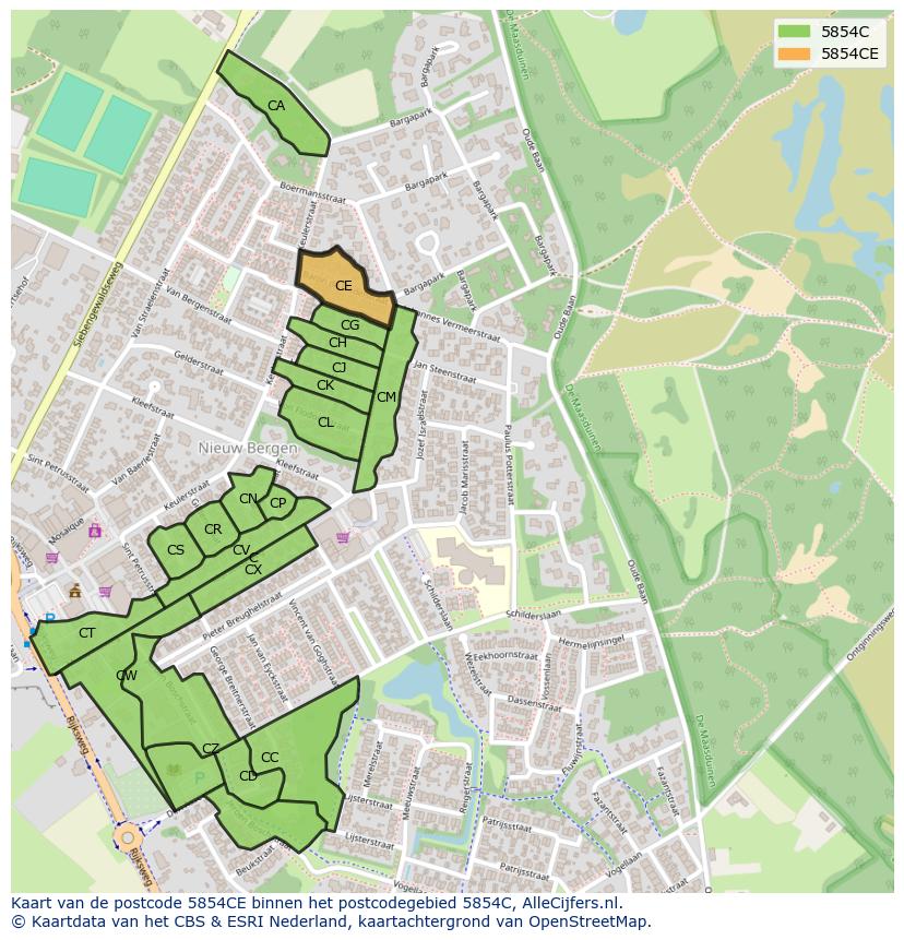 Afbeelding van het postcodegebied 5854 CE op de kaart.