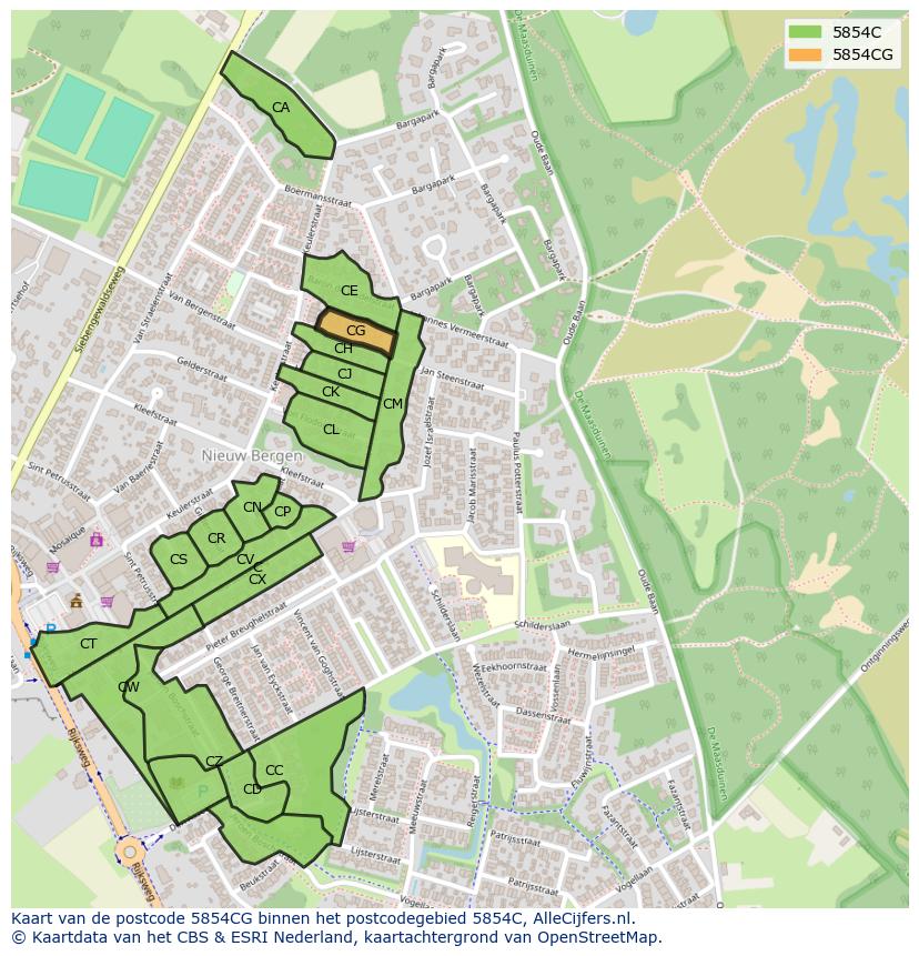 Afbeelding van het postcodegebied 5854 CG op de kaart.