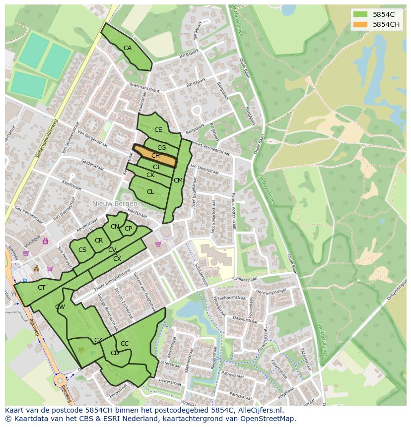 Afbeelding van het postcodegebied 5854 CH op de kaart.