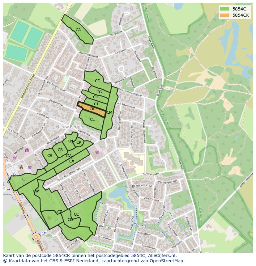 Afbeelding van het postcodegebied 5854 CK op de kaart.