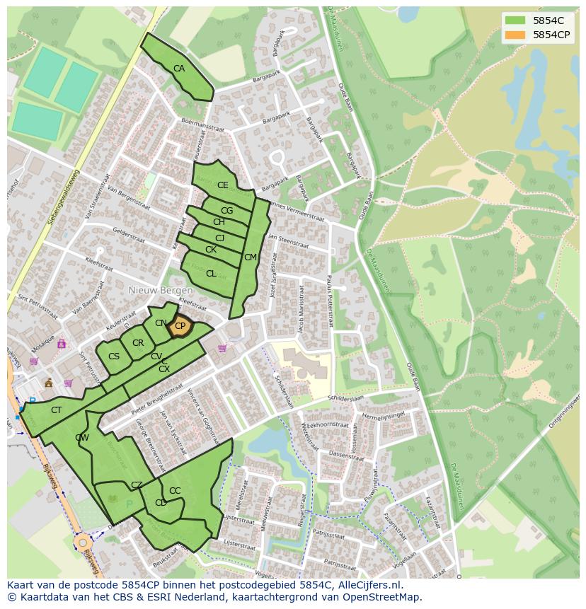 Afbeelding van het postcodegebied 5854 CP op de kaart.