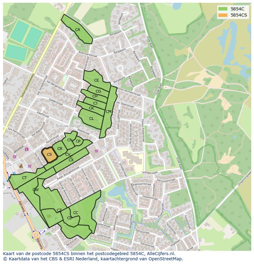 Afbeelding van het postcodegebied 5854 CS op de kaart.