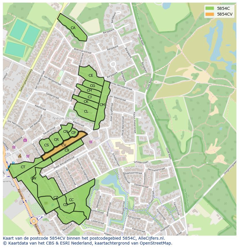 Afbeelding van het postcodegebied 5854 CV op de kaart.