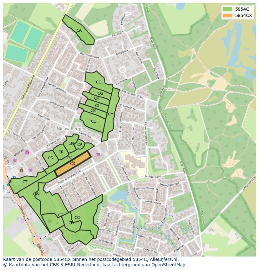 Afbeelding van het postcodegebied 5854 CX op de kaart.