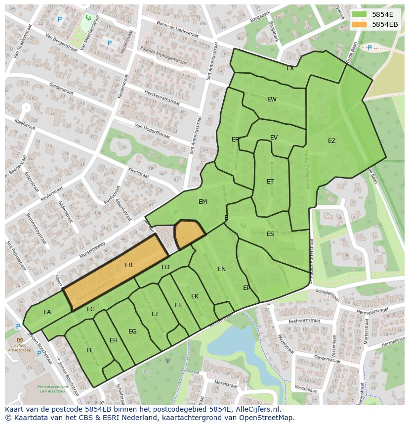 Afbeelding van het postcodegebied 5854 EB op de kaart.
