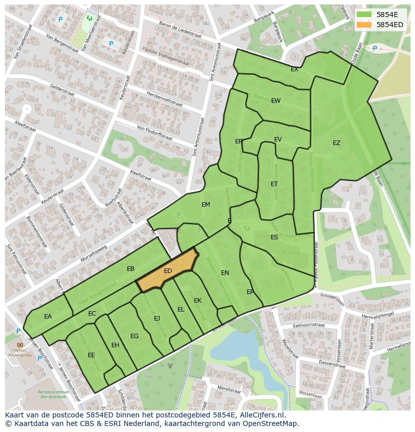 Afbeelding van het postcodegebied 5854 ED op de kaart.