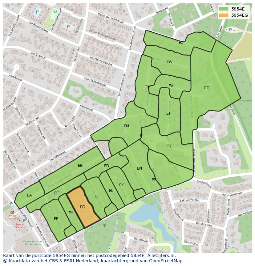 Afbeelding van het postcodegebied 5854 EG op de kaart.