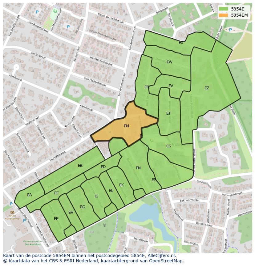 Afbeelding van het postcodegebied 5854 EM op de kaart.