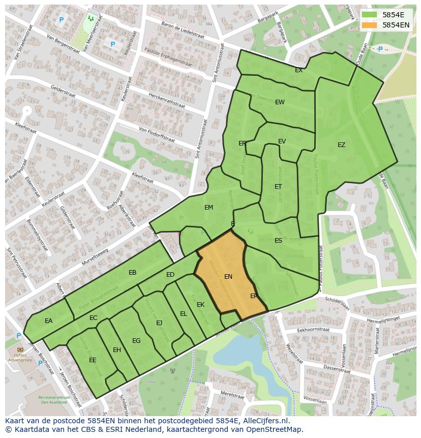 Afbeelding van het postcodegebied 5854 EN op de kaart.