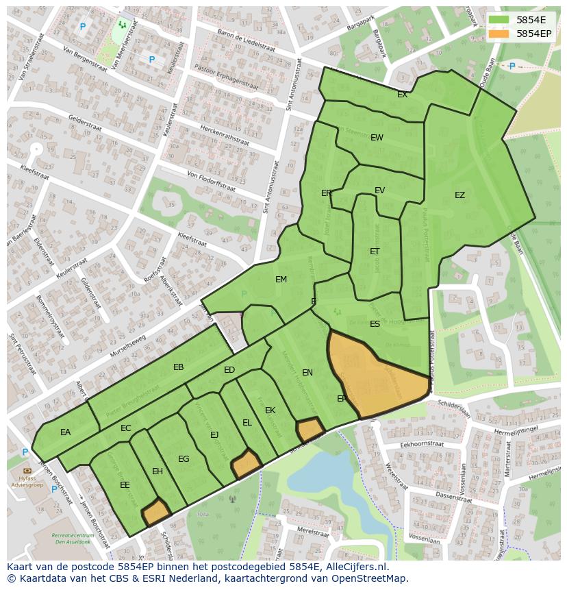 Afbeelding van het postcodegebied 5854 EP op de kaart.