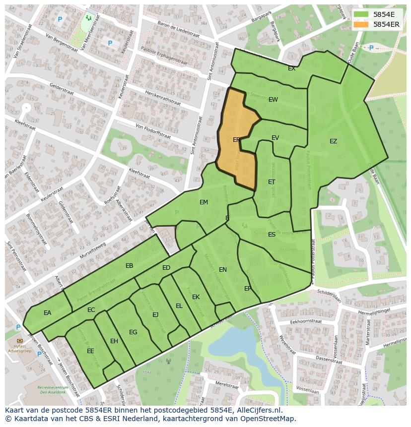 Afbeelding van het postcodegebied 5854 ER op de kaart.