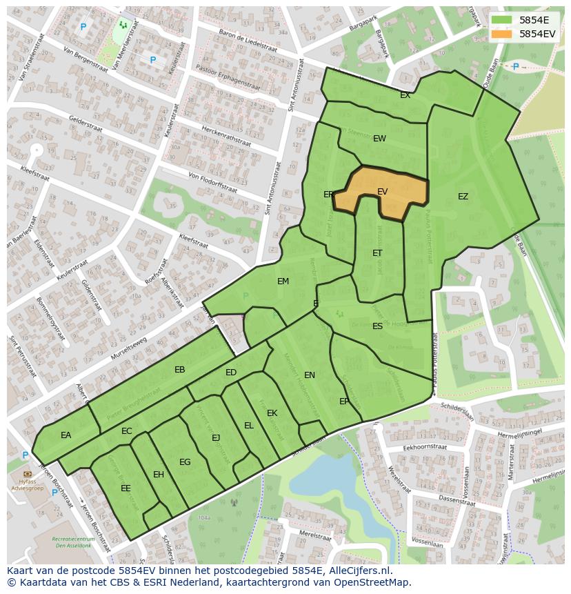 Afbeelding van het postcodegebied 5854 EV op de kaart.