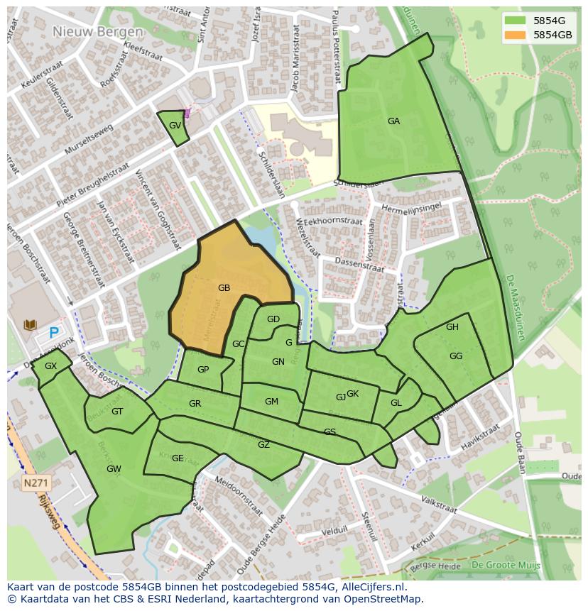 Afbeelding van het postcodegebied 5854 GB op de kaart.