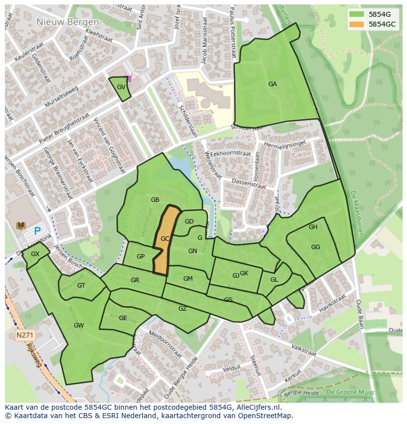 Afbeelding van het postcodegebied 5854 GC op de kaart.