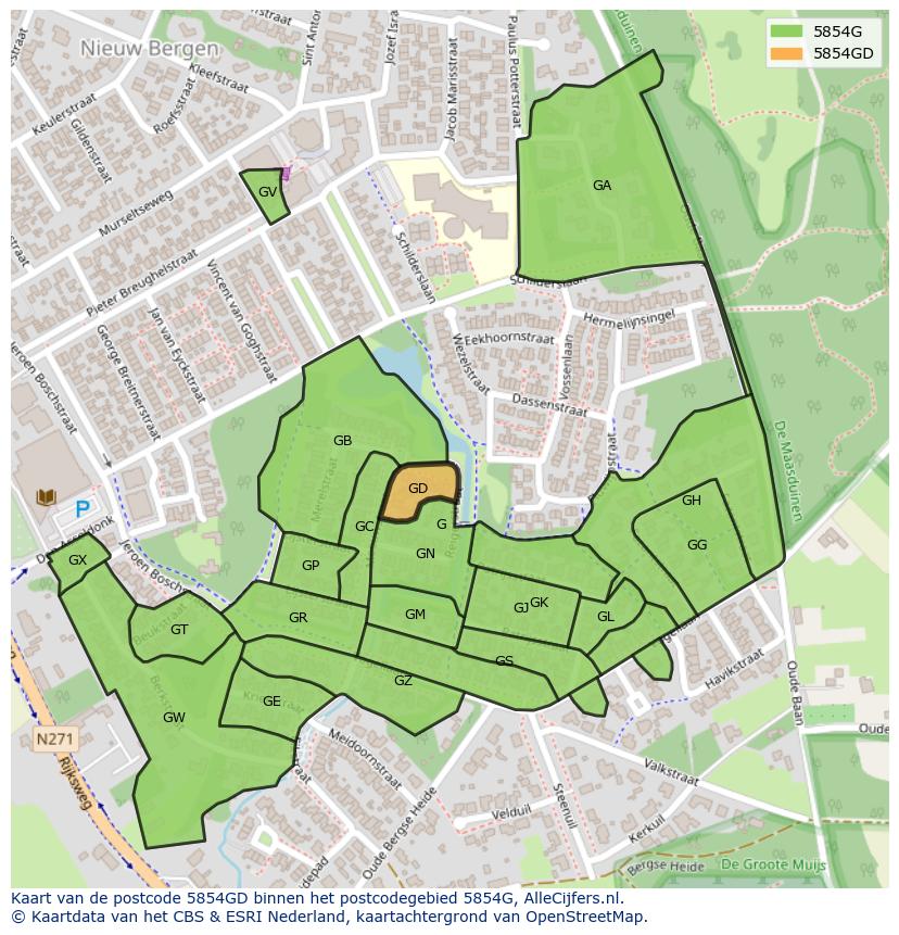 Afbeelding van het postcodegebied 5854 GD op de kaart.