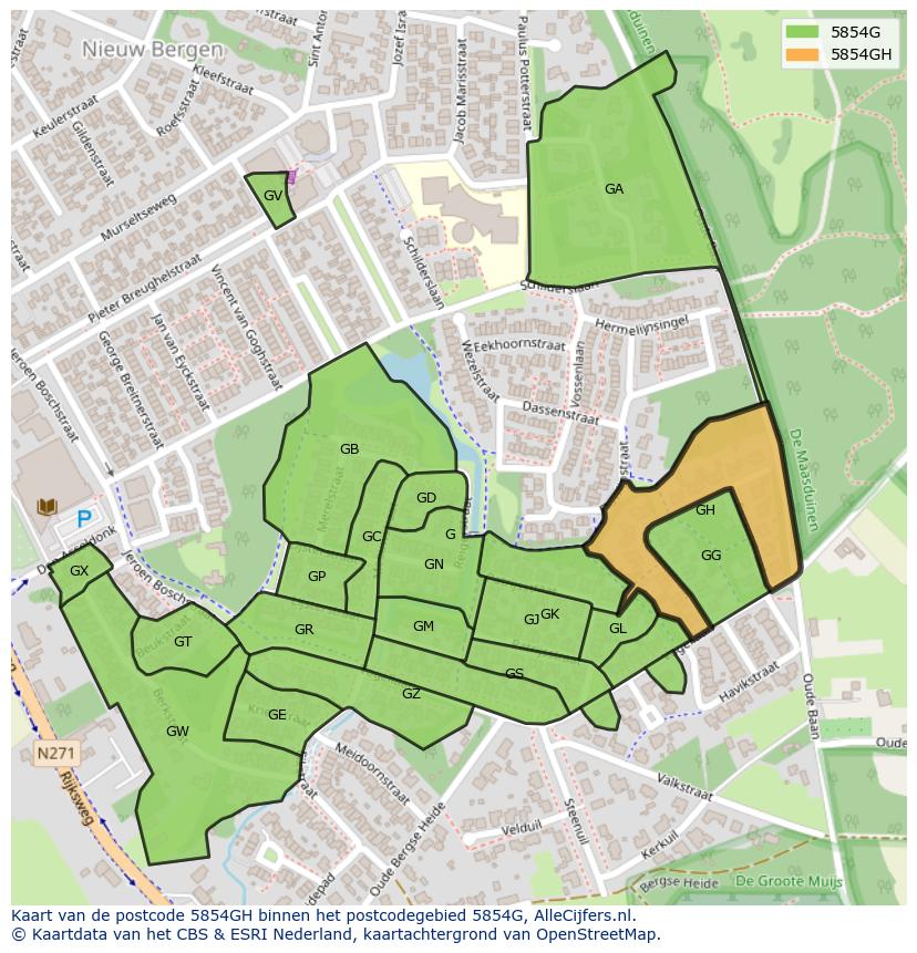 Afbeelding van het postcodegebied 5854 GH op de kaart.