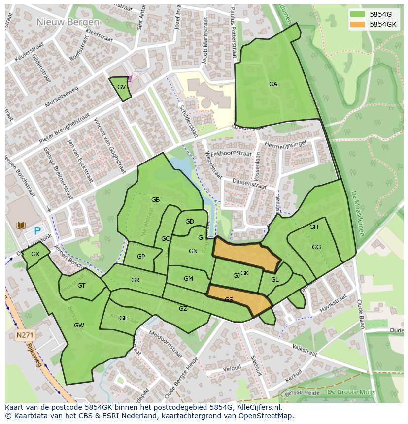 Afbeelding van het postcodegebied 5854 GK op de kaart.