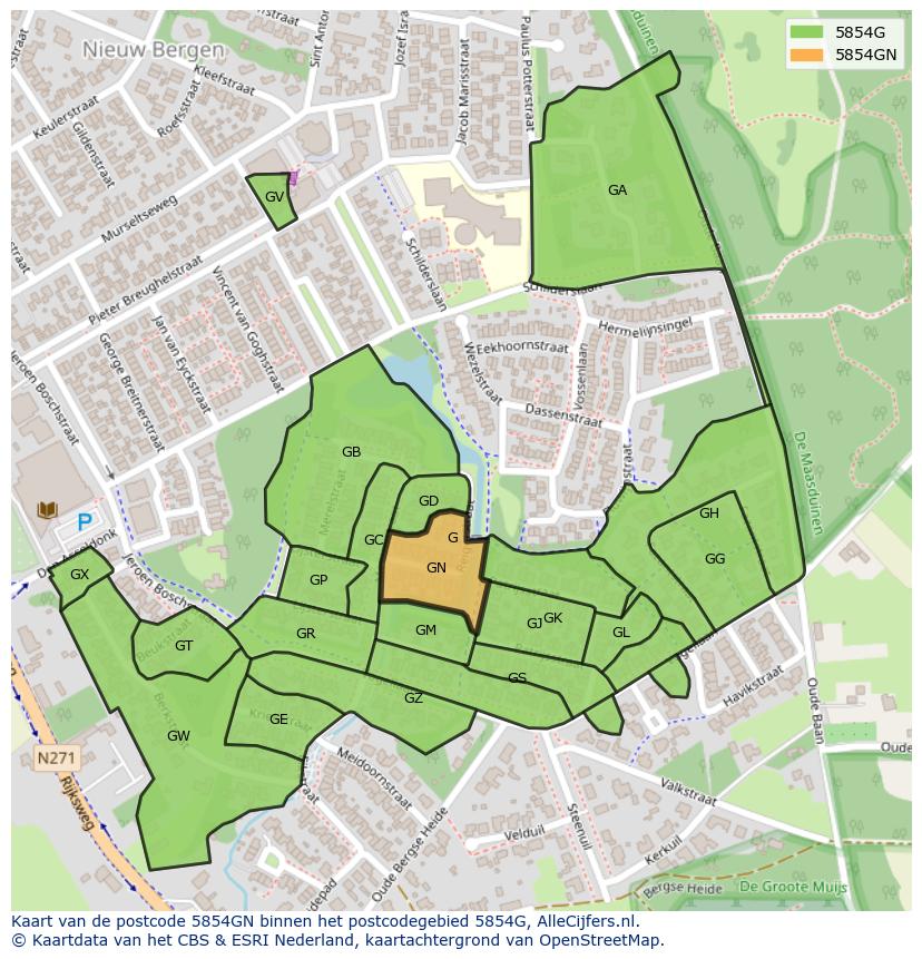 Afbeelding van het postcodegebied 5854 GN op de kaart.