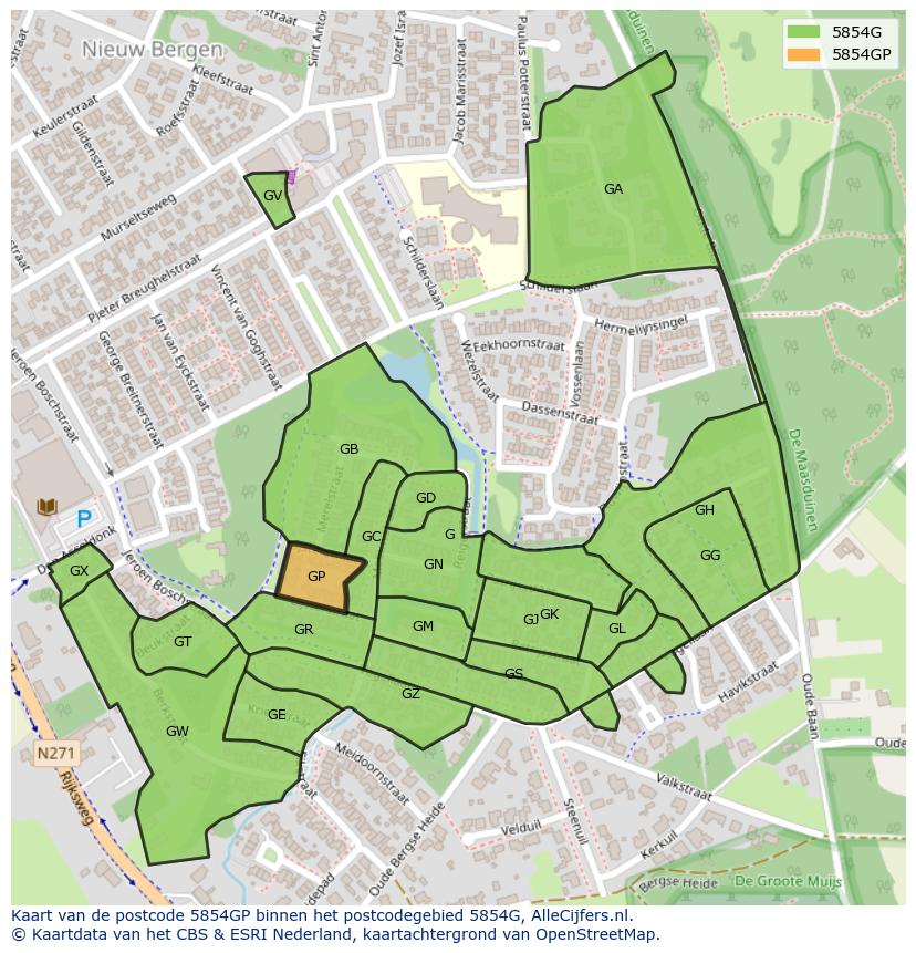 Afbeelding van het postcodegebied 5854 GP op de kaart.