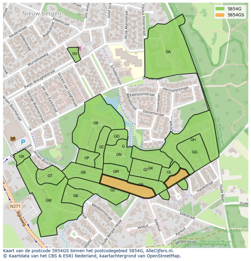 Afbeelding van het postcodegebied 5854 GS op de kaart.