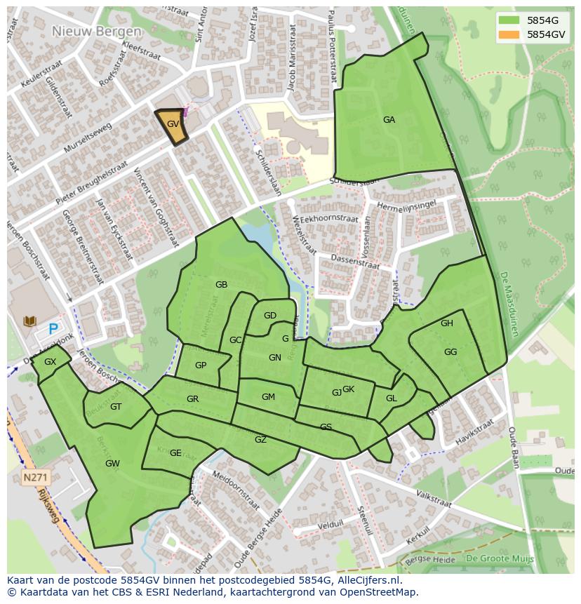 Afbeelding van het postcodegebied 5854 GV op de kaart.