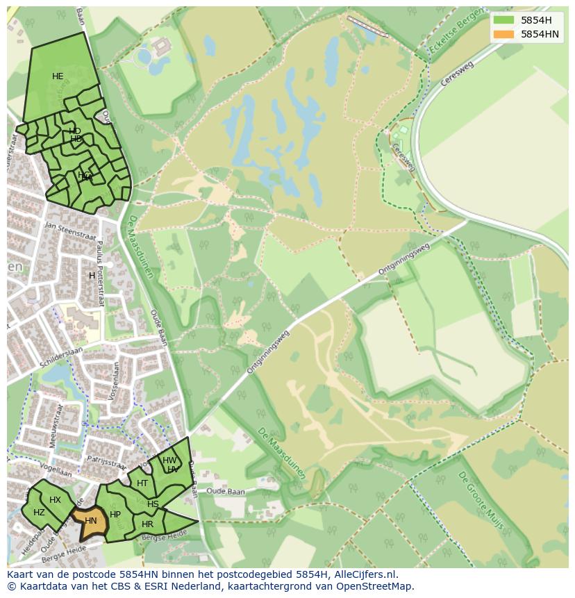 Afbeelding van het postcodegebied 5854 HN op de kaart.