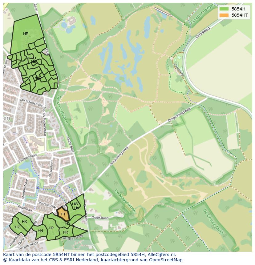 Afbeelding van het postcodegebied 5854 HT op de kaart.