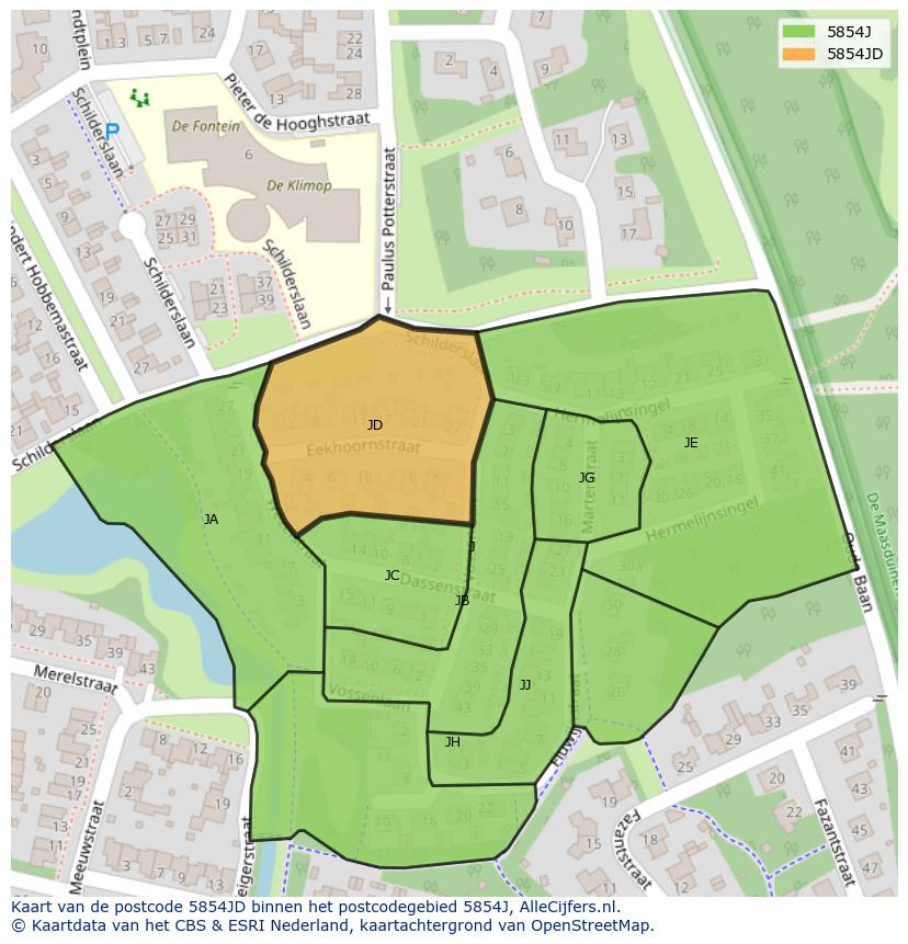 Afbeelding van het postcodegebied 5854 JD op de kaart.