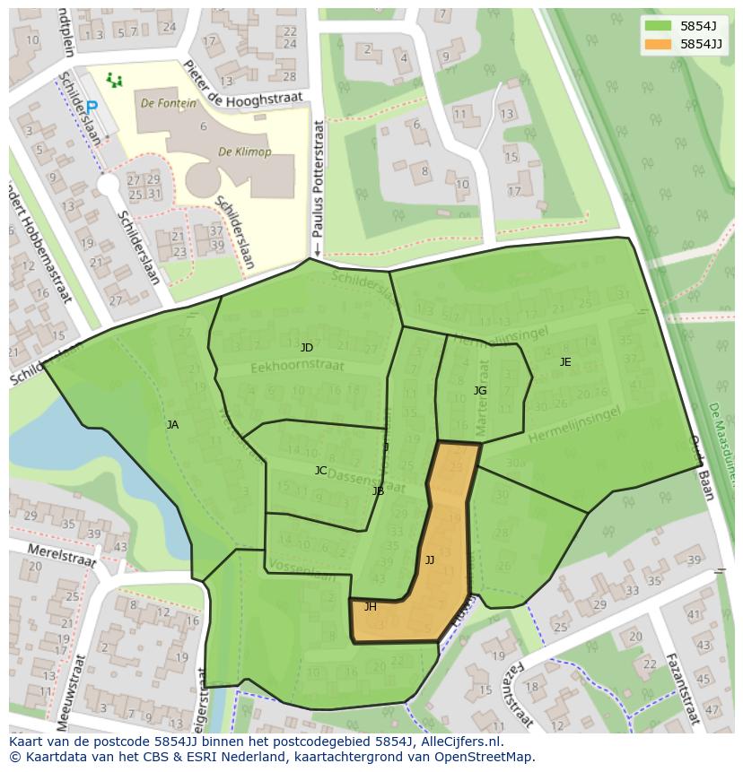 Afbeelding van het postcodegebied 5854 JJ op de kaart.