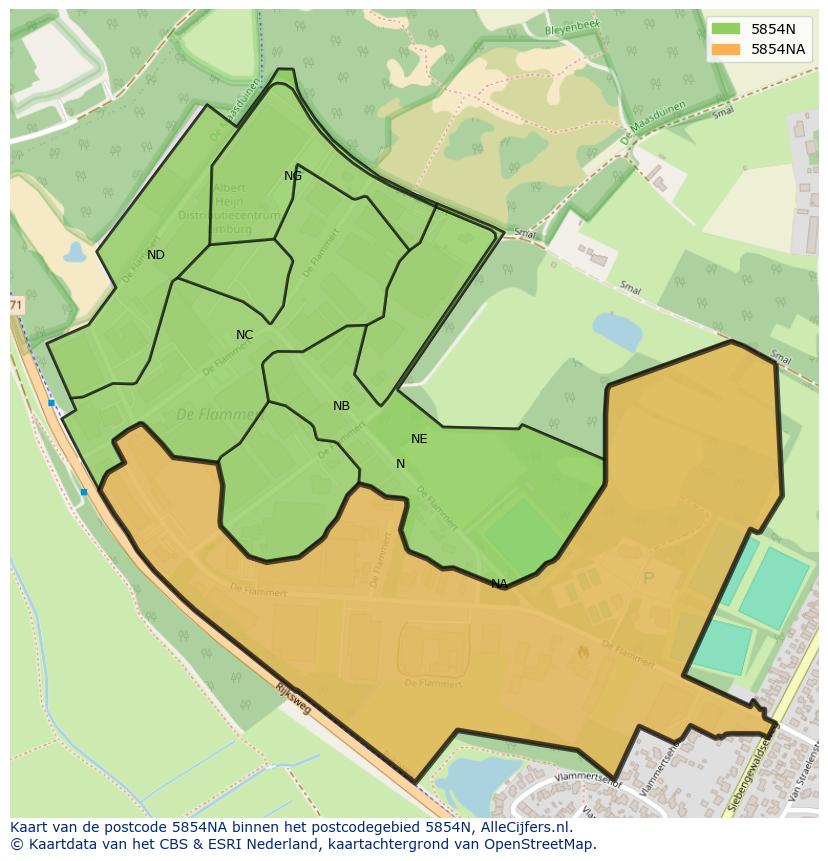 Afbeelding van het postcodegebied 5854 NA op de kaart.